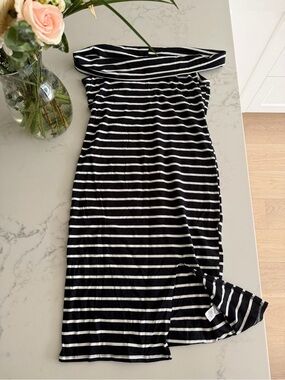 Black and White Striped Dress, off shoulder, size L